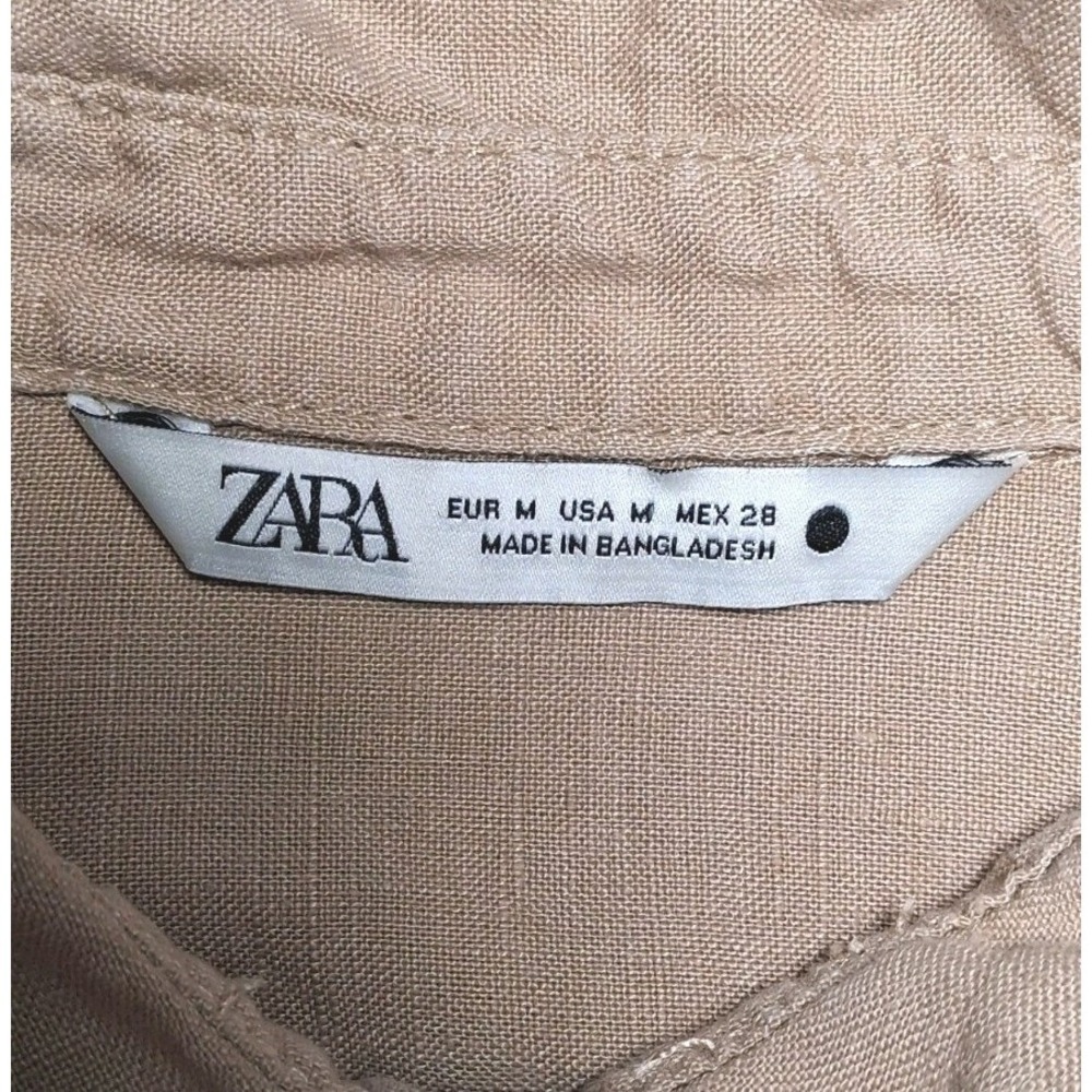 Zara Womens 100% Linen Cropped Button Down Shirt Brown Medium Boxy minimalist - Picture 6 of 9